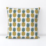 gold glitter pineapples – gold and jungle green on white, medium. pineapples faux gold imitation tropical white background hot summer fruits shimmering metal effect texture fabric wallpaper giftwrap