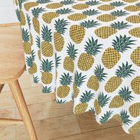 gold glitter pineapples – gold and jungle green on white, medium. pineapples faux gold imitation tropical white background hot summer fruits shimmering metal effect texture fabric wallpaper giftwrap