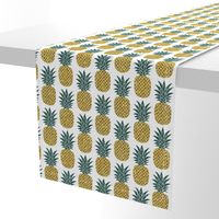 gold glitter pineapples – gold and jungle green on white, medium. pineapples faux gold imitation tropical white background hot summer fruits shimmering metal effect texture fabric wallpaper giftwrap