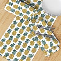 gold glitter pineapples – gold and jungle green on white, medium. pineapples faux gold imitation tropical white background hot summer fruits shimmering metal effect texture fabric wallpaper giftwrap