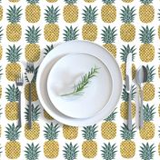 gold glitter pineapples – gold and jungle green on white, medium. pineapples faux gold imitation tropical white background hot summer fruits shimmering metal effect texture fabric wallpaper giftwrap