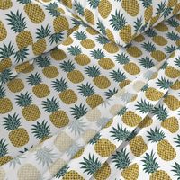 gold glitter pineapples – gold and jungle green on white, medium. pineapples faux gold imitation tropical white background hot summer fruits shimmering metal effect texture fabric wallpaper giftwrap