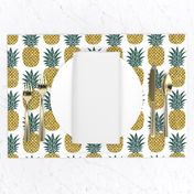 gold glitter pineapples – gold and jungle green on white, medium. pineapples faux gold imitation tropical white background hot summer fruits shimmering metal effect texture fabric wallpaper giftwrap