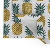 gold glitter pineapples – gold and jungle green on white, medium. pineapples faux gold imitation tropical white background hot summer fruits shimmering metal effect texture fabric wallpaper giftwrap