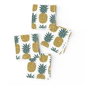 gold glitter pineapples – gold and jungle green on white, medium. pineapples faux gold imitation tropical white background hot summer fruits shimmering metal effect texture fabric wallpaper giftwrap