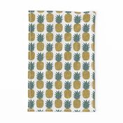 gold glitter pineapples – gold and jungle green on white, medium. pineapples faux gold imitation tropical white background hot summer fruits shimmering metal effect texture fabric wallpaper giftwrap