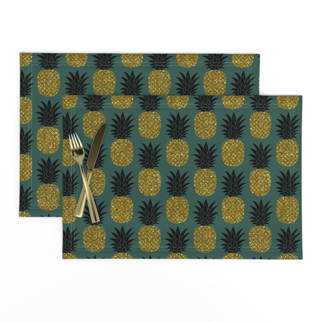 gold glitter pineapples – gold and black on jungle green, medium. pineapples faux gold imitation tropical green background hot summer fruits shimmering metal effect texture fabric wallpaper giftwrap