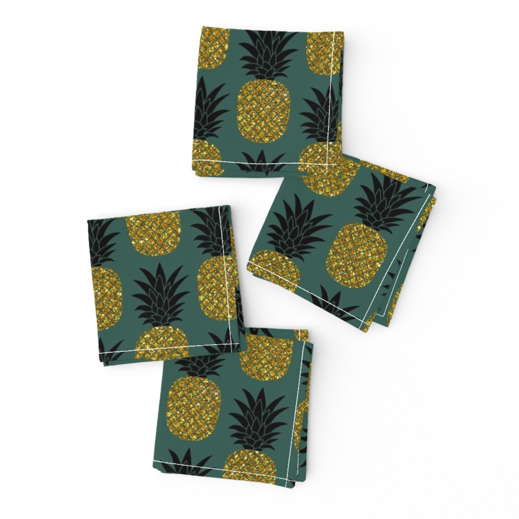 gold glitter pineapples – gold and black on jungle green, medium. pineapples faux gold imitation tropical green background hot summer fruits shimmering metal effect texture fabric wallpaper giftwrap