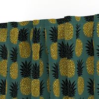 gold glitter pineapples – gold and black on jungle green, medium. pineapples faux gold imitation tropical green background hot summer fruits shimmering metal effect texture fabric wallpaper giftwrap