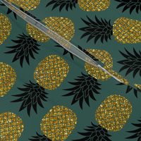 gold glitter pineapples – gold and black on jungle green, medium. pineapples faux gold imitation tropical green background hot summer fruits shimmering metal effect texture fabric wallpaper giftwrap