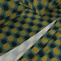 gold glitter pineapples – gold and black on jungle green, medium. pineapples faux gold imitation tropical green background hot summer fruits shimmering metal effect texture fabric wallpaper giftwrap