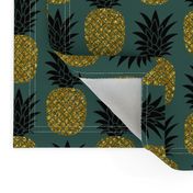 gold glitter pineapples – gold and black on jungle green, medium. pineapples faux gold imitation tropical green background hot summer fruits shimmering metal effect texture fabric wallpaper giftwrap