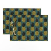 gold glitter pineapples – gold and black on jungle green, medium. pineapples faux gold imitation tropical green background hot summer fruits shimmering metal effect texture fabric wallpaper giftwrap