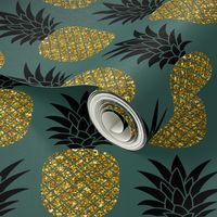 gold glitter pineapples – gold and black on jungle green, medium. pineapples faux gold imitation tropical green background hot summer fruits shimmering metal effect texture fabric wallpaper giftwrap