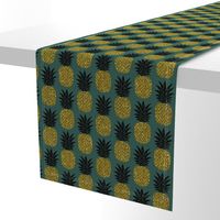 gold glitter pineapples – gold and black on jungle green, medium. pineapples faux gold imitation tropical green background hot summer fruits shimmering metal effect texture fabric wallpaper giftwrap