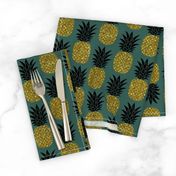 gold glitter pineapples – gold and black on jungle green, medium. pineapples faux gold imitation tropical green background hot summer fruits shimmering metal effect texture fabric wallpaper giftwrap