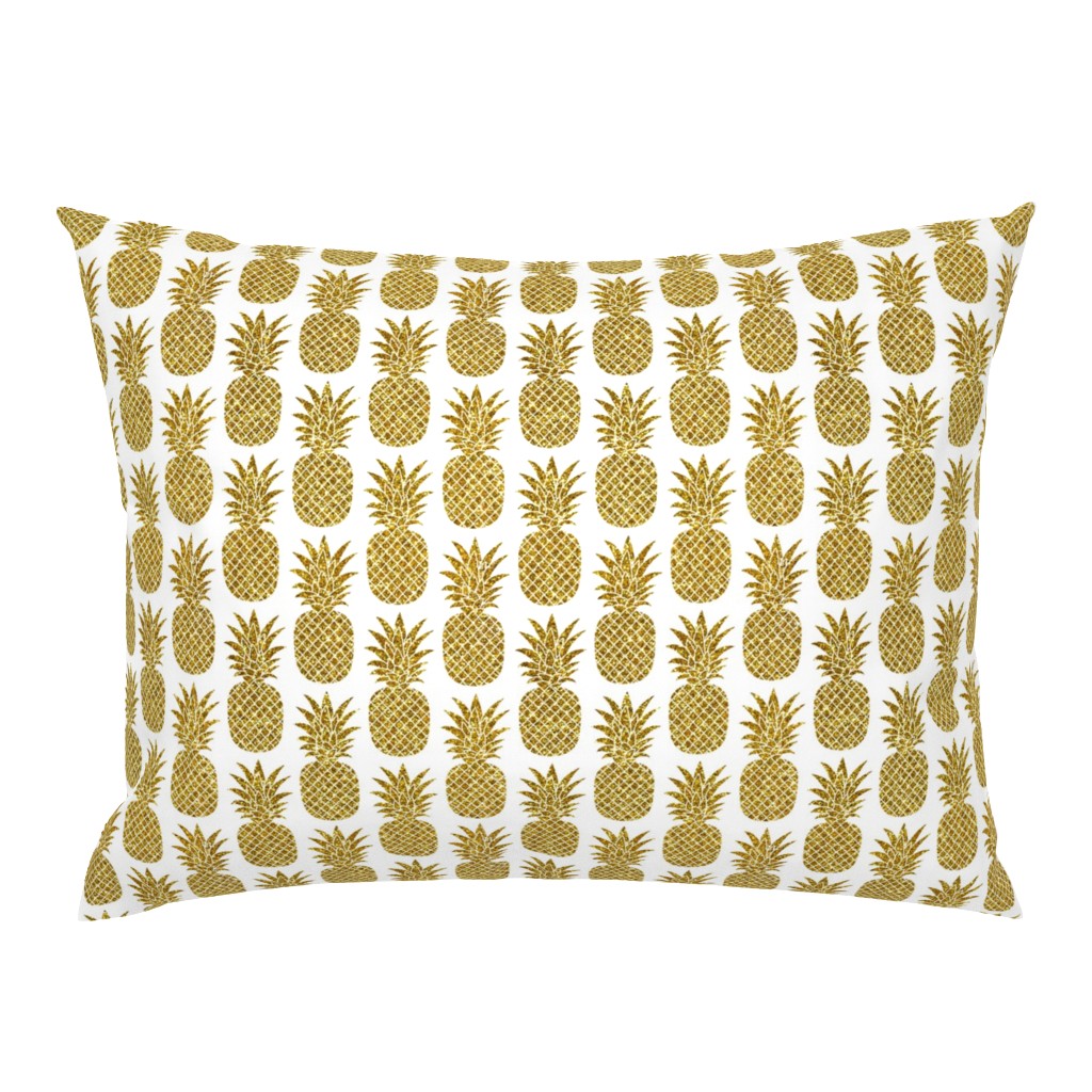 gold glitter pineapples – white, small. pineapples faux gold imitation tropical white background hot summer fruits shimmering metal effect texture fabric wallpaper giftwrap