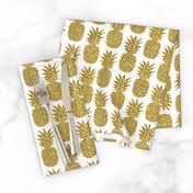 gold glitter pineapples – white, small. pineapples faux gold imitation tropical white background hot summer fruits shimmering metal effect texture fabric wallpaper giftwrap