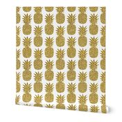 gold glitter pineapples – white, small. pineapples faux gold imitation tropical white background hot summer fruits shimmering metal effect texture fabric wallpaper giftwrap