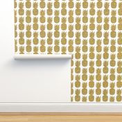 gold glitter pineapples – white, small. pineapples faux gold imitation tropical white background hot summer fruits shimmering metal effect texture fabric wallpaper giftwrap