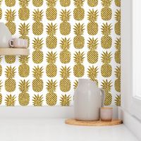 gold glitter pineapples – white, small. pineapples faux gold imitation tropical white background hot summer fruits shimmering metal effect texture fabric wallpaper giftwrap