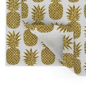 gold glitter pineapples – white, small. pineapples faux gold imitation tropical white background hot summer fruits shimmering metal effect texture fabric wallpaper giftwrap