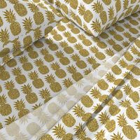 gold glitter pineapples – white, small. pineapples faux gold imitation tropical white background hot summer fruits shimmering metal effect texture fabric wallpaper giftwrap