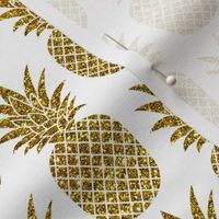 gold glitter pineapples – white, small. pineapples faux gold imitation tropical white background hot summer fruits shimmering metal effect texture fabric wallpaper giftwrap