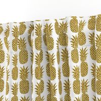 gold glitter pineapples – white, small. pineapples faux gold imitation tropical white background hot summer fruits shimmering metal effect texture fabric wallpaper giftwrap