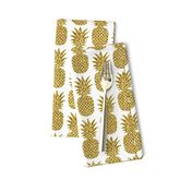 gold glitter pineapples – white, small. pineapples faux gold imitation tropical white background hot summer fruits shimmering metal effect texture fabric wallpaper giftwrap