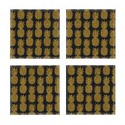 gold glitter pineapples – black, small. pineapples faux gold imitation tropical black background hot summer fruits shimmering metal effect texture fabric wallpaper giftwrap