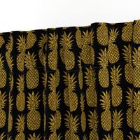 gold glitter pineapples – black, small. pineapples faux gold imitation tropical black background hot summer fruits shimmering metal effect texture fabric wallpaper giftwrap