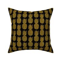 gold glitter pineapples – black, small. pineapples faux gold imitation tropical black background hot summer fruits shimmering metal effect texture fabric wallpaper giftwrap