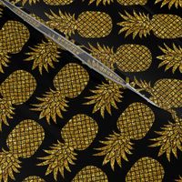 gold glitter pineapples – black, small. pineapples faux gold imitation tropical black background hot summer fruits shimmering metal effect texture fabric wallpaper giftwrap