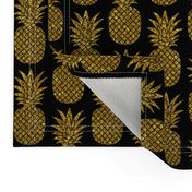 gold glitter pineapples – black, small. pineapples faux gold imitation tropical black background hot summer fruits shimmering metal effect texture fabric wallpaper giftwrap