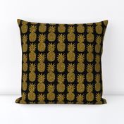 gold glitter pineapples – black, small. pineapples faux gold imitation tropical black background hot summer fruits shimmering metal effect texture fabric wallpaper giftwrap