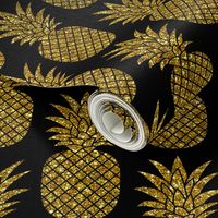 gold glitter pineapples – black, small. pineapples faux gold imitation tropical black background hot summer fruits shimmering metal effect texture fabric wallpaper giftwrap