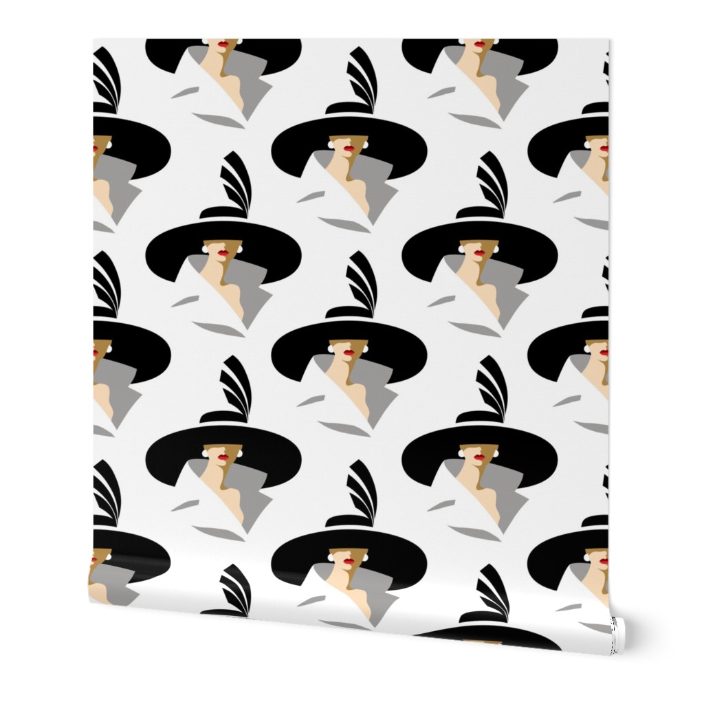 lady with large hat - white