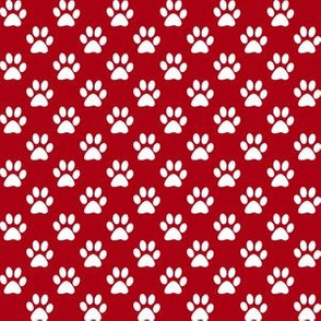 Half Inch White Paw Prints on Dark Red