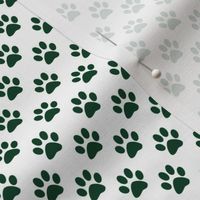 Half Inch Evergreen Green Paw Prints on White