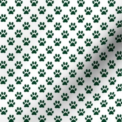 Half Inch Evergreen Green Paw Prints on White