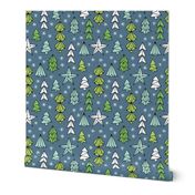 Christmas trees and origami decoration stars seasonal geometric december holiday design green blue night SMALL