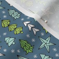 Christmas trees and origami decoration stars seasonal geometric december holiday design green blue night SMALL