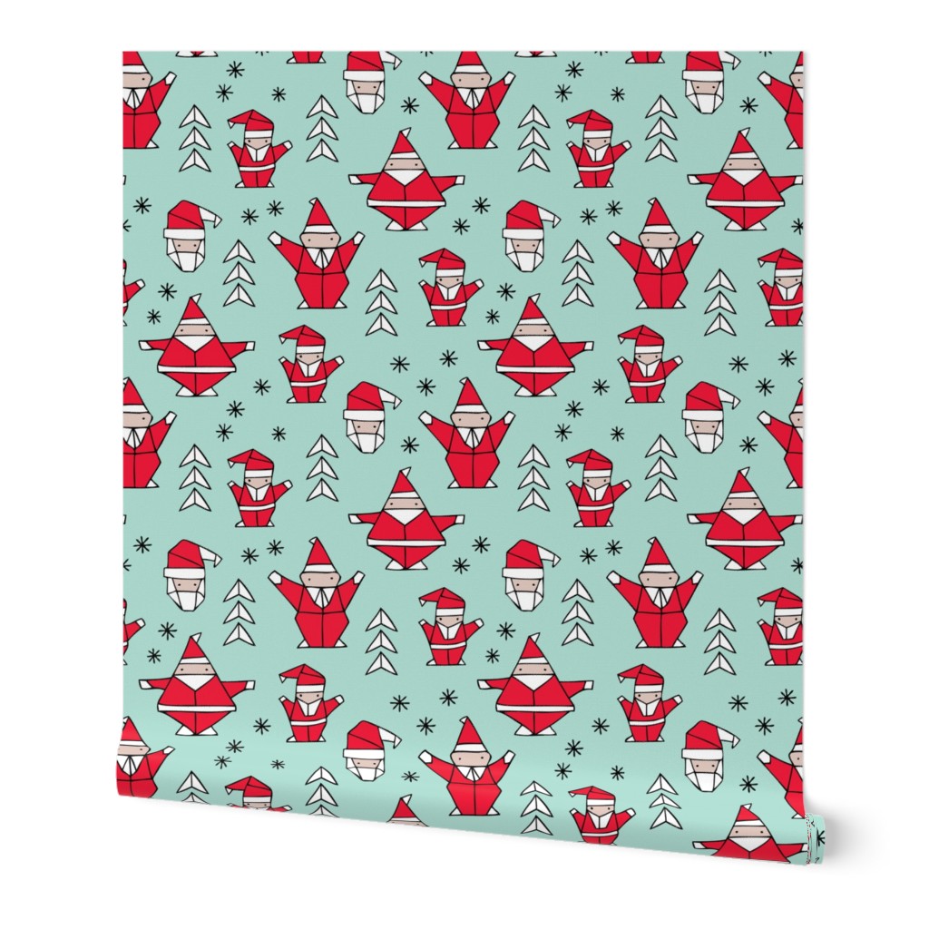 Origami decoration stars seasonal geometric december holiday and santa claus print design red mint SMALL