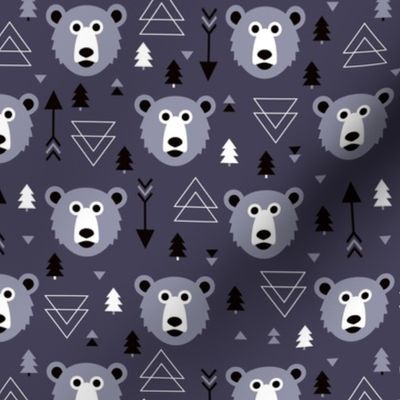 Christmas tree grizzly bear with arrows and geometric triangle shapes winter lilac