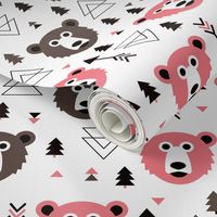 Christmas tree grizzly bear with arrows and geometric triangle shapes fall pink brown