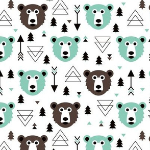 Christmas tree grizzly bear with arrows and geometric triangle shapes winter mint