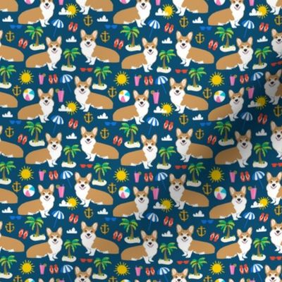 beach corgi cute tropical beach summer corgis beach fabric best summer sun palm trees dogs fabric