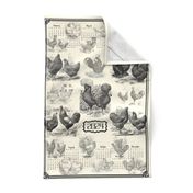 Poultry Envy Tea Towel Toile 2024 Calendar Cream Black