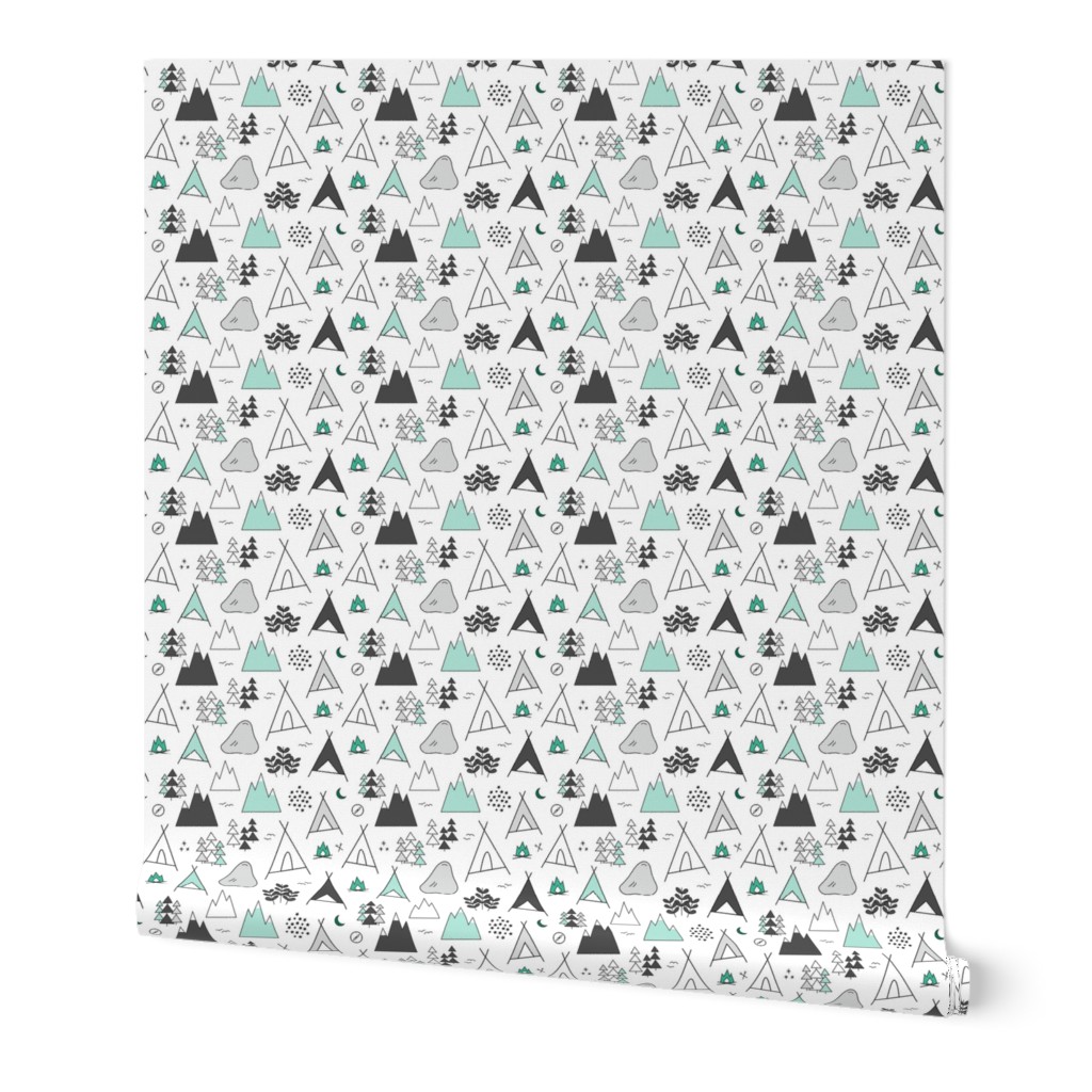 Adventure - Mint Turquoise & Grays On White